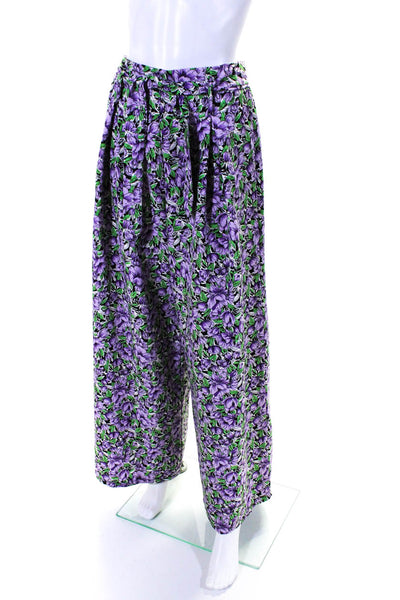 Johanna Paris Womens Floral Print High Rise Straight Leg Pants Purple Size S