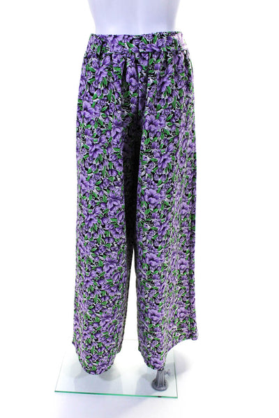 Johanna Paris Womens Floral Print High Rise Straight Leg Pants Purple Size S