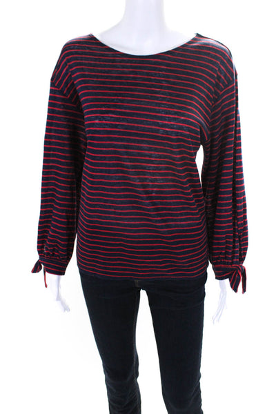 Joie Women's Round Neck Long Sleeves Blouse Red Blue Stripe Size S