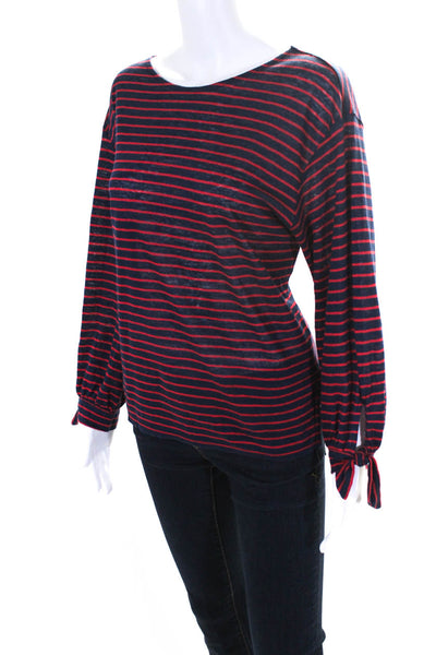 Joie Women's Round Neck Long Sleeves Blouse Red Blue Stripe Size S