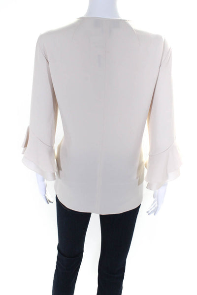 Paule Ka Women's Round Neck Bell Sleeves Tie Neck Blouse Beige Size 42