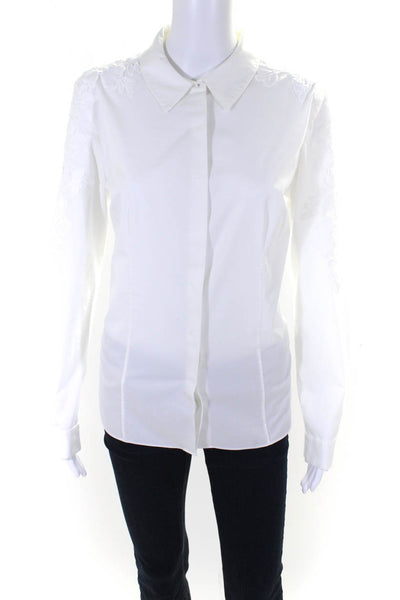 Elie Tahari Women's Collared Long Sleeves Button Shirt White Size M