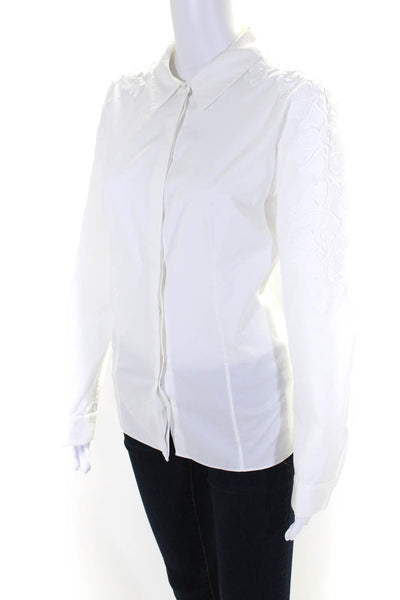 Elie Tahari Women's Collared Long Sleeves Button Shirt White Size M