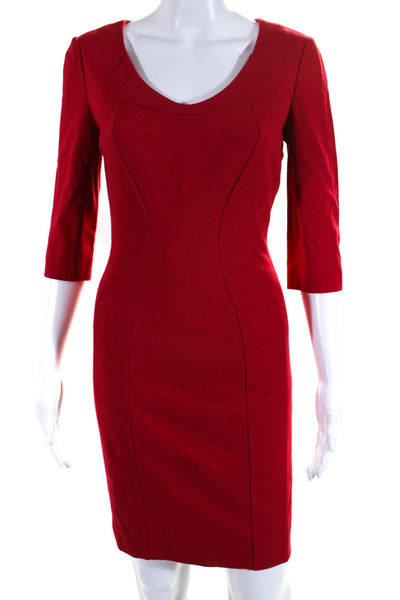 Etcetera Womens 3/4 Sleeved Scoop Neck Slim Fit Short Pencil Dress Red Size 2