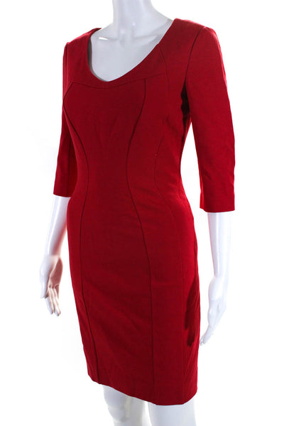 Etcetera Womens 3/4 Sleeved Scoop Neck Slim Fit Short Pencil Dress Red Size 2