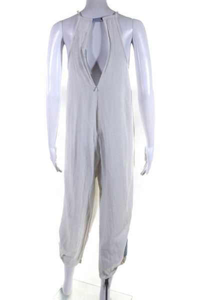 Nibi-Mtk Womens V Neck Spaghetti Strap Relaxed Fit Jumpsuit White Size M