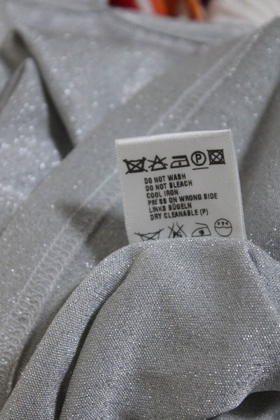 Escada Womens 3/4 Sleeve V Neck Metallic Knit Shirt Gray Size Italian 46