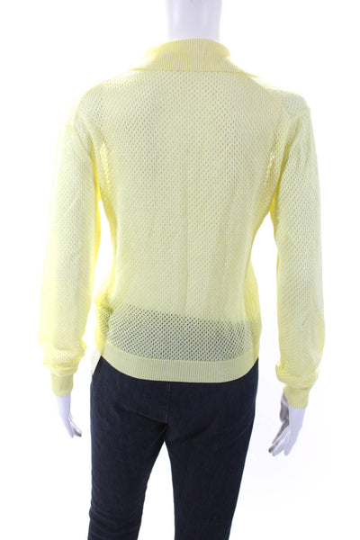 Tibi Womens Long Sleeve Collared V Neck Open Knit Top Yellow Size Small