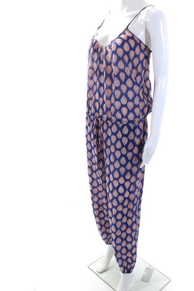 Tysa Womens Spaghetti Strap V Neck Leaf Printed Jumpsuit Blue White Red Size 1