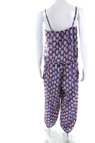 Tysa Womens Spaghetti Strap V Neck Leaf Printed Jumpsuit Blue White Red Size 1