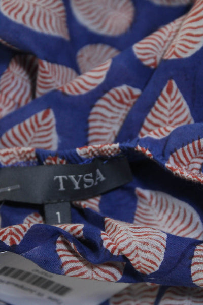 Tysa Womens Spaghetti Strap V Neck Leaf Printed Jumpsuit Blue White Red Size 1