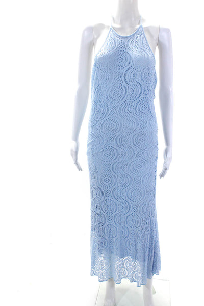 Aquavita Womens Open Back Halter Knit Overlay Maxi Dress Blue Size Small