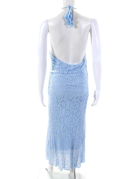 Aquavita Womens Open Back Halter Knit Overlay Maxi Dress Blue Size Small