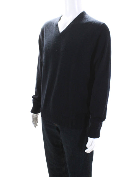 Martin + Osa Mens Long Sleeve V Neck Cashmere Sweater Navy Blue Size Large