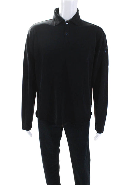Ted Baker London Mens Long Sleeve Collared Polo Shirt Black Cotton Size Large