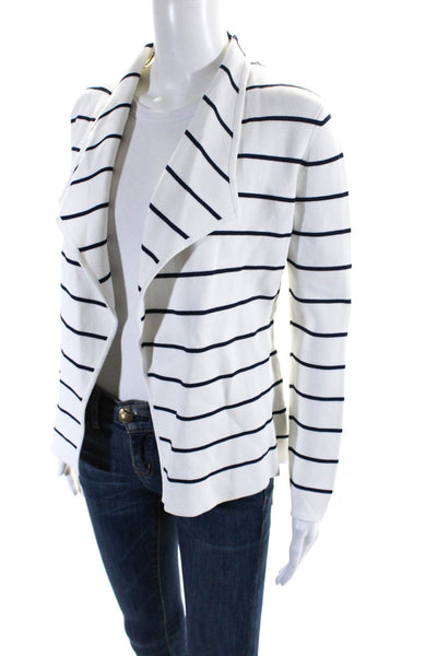 Tse Womens Tight-Knit Striped Print Wrap Front Cardigan White Blue Size S