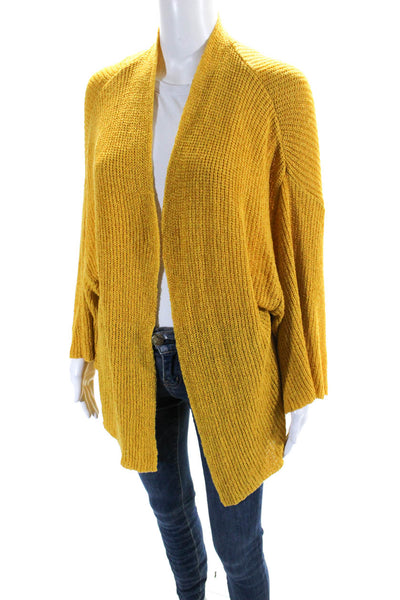 Catherine Malandrino Womens Knit Half Sleeve Sweater Cardigan Yellow Size M