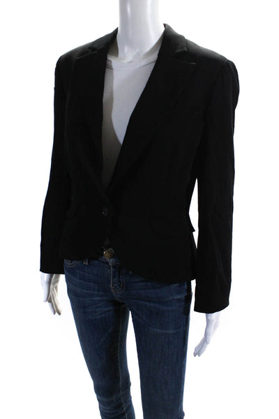 Barneys New York Womens Curved Hem One Button Short Blazer Jacket Black Size 10