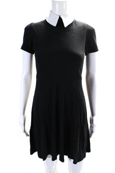 Deandri Womens Short Sleeve Collared Jersey Mini Skater Dress Black Size XS