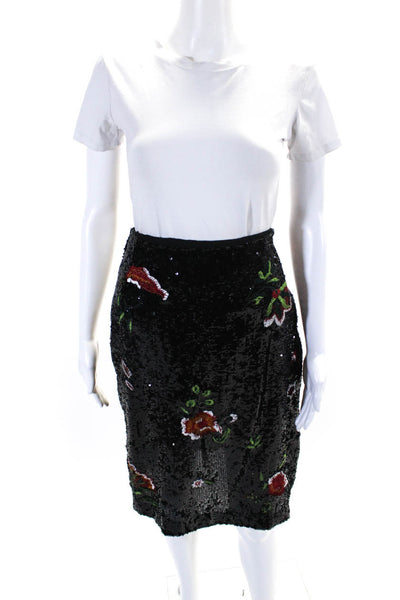 Maeve Anthropologie Womens Floral Sequined A Line Skirt Black Red Green Size 2