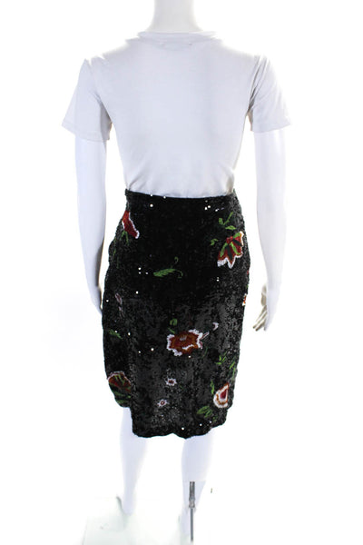 Maeve Anthropologie Womens Floral Sequined A Line Skirt Black Red Green Size 2
