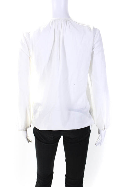 Megan Park Womens Sequined Trim Long Sleeves Blouse White Cotton Size 00