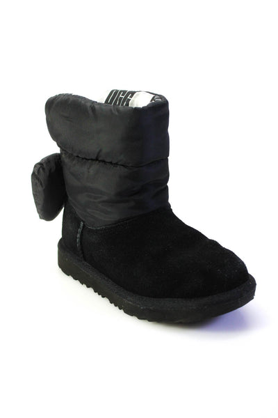 Ugg Childrens Girls Bailey Bow Maxi Puffer Suede Snow Boots Black Size 1