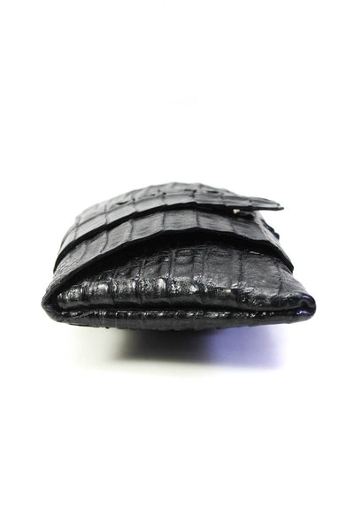 Juliette Jake Womens Leather Croc Magnet Closure Clutch Bag Black