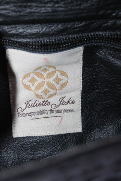 Juliette Jake Womens Leather Croc Magnet Closure Clutch Bag Black