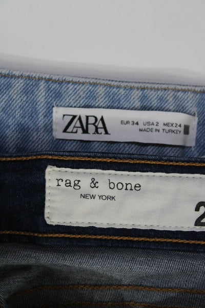 Zara Rag & Bone Womens Cotton Pearled Straight Skinny Jeans Blue Size 25 2 Lot 2