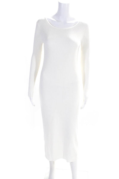 Lucy Paris Womens Ribbed Back Cut-Out Long Sleeve Sweater Dress White Size S