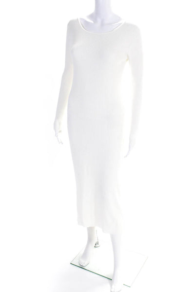 Lucy Paris Womens Ribbed Back Cut-Out Long Sleeve Sweater Dress White Size S