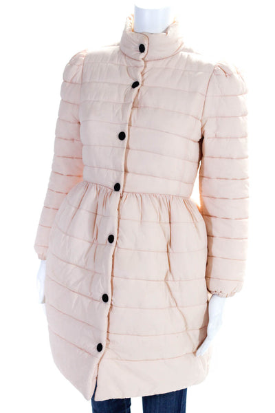 Kling Womens Back Bow Tied Collared Puffer Quilted Buttoned Coat Pink Size XS