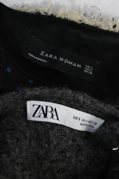 Zara Womens Open Front Long Sleeved Cardigan Jacket Gray Black White Size S