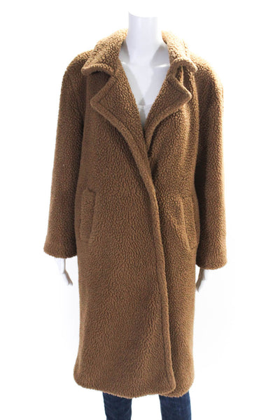 JOA Just One Answer Womens Fleece Collared Snap Front Coat Brown Jacket Size S