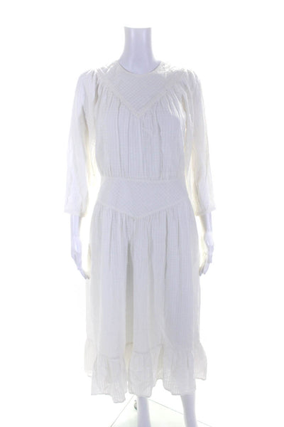 Greylin Anthropologie Womens Cotton Long Sleeve Ruffle Maxi Dress White Size S