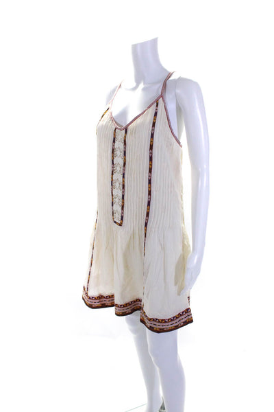 Joie Womens Cotton Embroidered Trim V Neck Pleated Shift Dress Cream Size XS