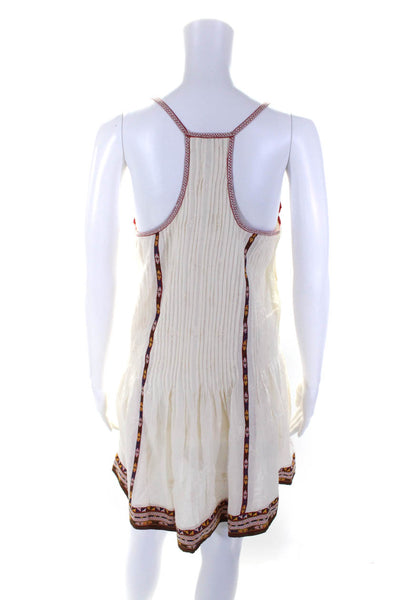 Joie Womens Cotton Embroidered Trim V Neck Pleated Shift Dress Cream Size XS