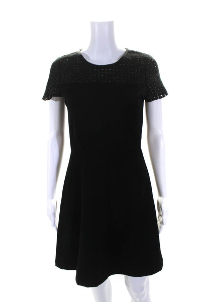 J Crew Womens Short Sleeve Lace Combo A Line Dress Black Size 2