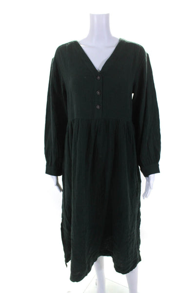 Madewell Womens Cotton Long Sleeve V Neck A Line Dress Green Size 4