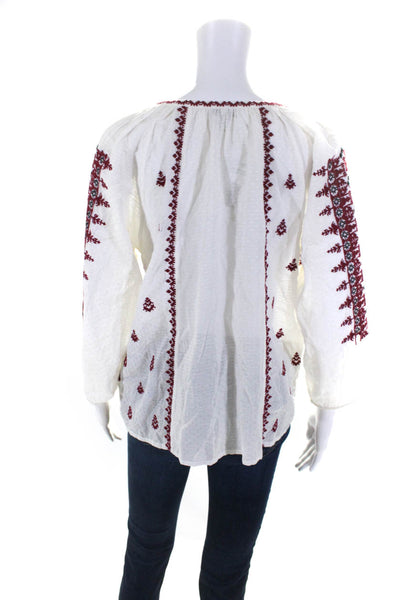 Joie Cotton Long Sleeve Embroidered V Neck Blouse White Size XS