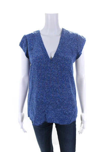 Joie Womens Silk V Neck Short Sleeve Spotted Print Blouse Blue Size XS