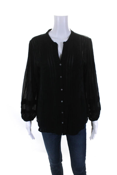 Joie Womens Long Sleeve Pleated Button Down Blouse Black Size S