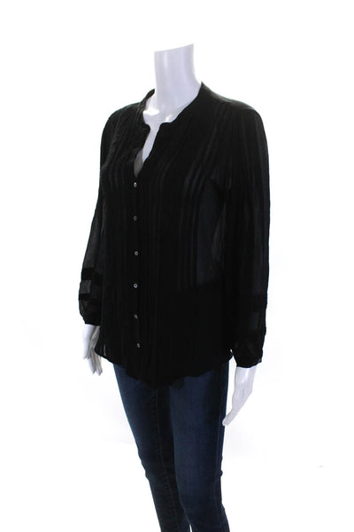 Joie Womens Long Sleeve Pleated Button Down Blouse Black Size S