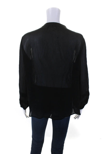 Joie Womens Long Sleeve Pleated Button Down Blouse Black Size S