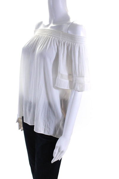 Ramy Brook Womens Smocked Short Sleeve Blouse White Size XS