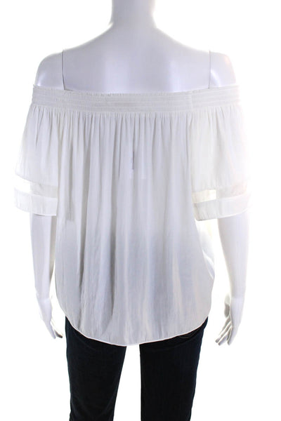 Ramy Brook Womens Smocked Short Sleeve Blouse White Size XS