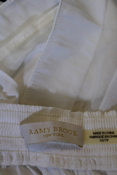 Ramy Brook Womens Smocked Short Sleeve Blouse White Size XS