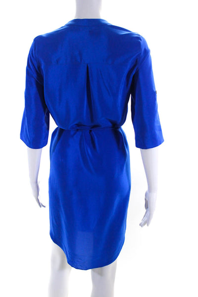 Amanda Uprichard Womens Silk Short Sleeve V Neck Shift Dress Blue Size P/S