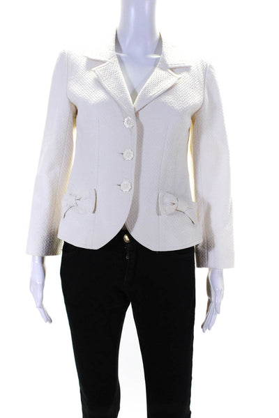 Nanette Lepore Womens Cotton Textured Bow Tied Floral Button Blazer White Size 6